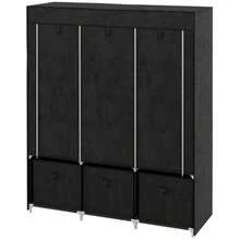 Folding Wardrobe In Non-Woven Fabric, With 3 Drawers, 125 Cm X 43 Cm X 162.5 Cm, Black - Black - View 9