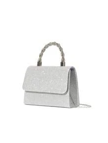 闪亮优雅简约纯色亮片蝴蝶结装饰女士手提包/手拿包，适合派对、婚礼、聚会、情人节约会等场合。 - 銀色 - 查看 5