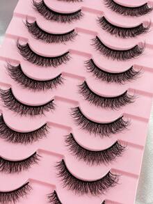 Hinarin 10 Pairs Fluffy Faux Mink Lashes Natural Look Curl False Eyelashes Soft Wispy Reusable Lash Black Thin Band Eye Lashes - Natural Short Lashes - View 5