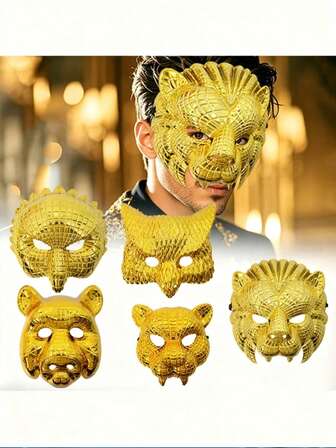 1pc Halloween Half-Face Mask, Specially Designed For Masquerade Balls, Carnival Parties, Electroplated Gold Animal Masks, Game Props