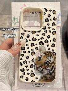 1pc Minimalist Leopard Print Cute Tilted Head Tiger Pattern Waterproof Anti-Fall Anti-Slip Soft Phone Case, Suitable As Birthday, Holiday Gift For Friends, Family, Couples, Compatible With Apple, Phones - Multicolor - View 1