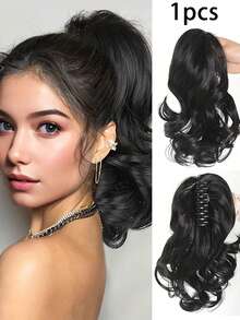 Clip de pelo con forma de garra para coleta, extensión de cabello sintético ondulado de 12 pulgadas, clip de pelo para mujeres en Halloween y Navidad (color del cabello: negro natural, marrón claro, marrón oscuro, negro parduzco) - Multicolor - Ver 16