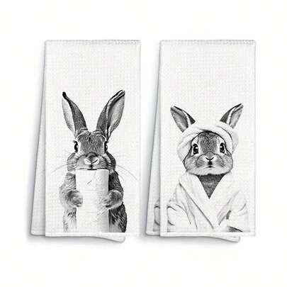 1/2/4 piezas Toallas de baño decorativas con diseño divertido de conejo de 15.7*23.6 pulgadas, paños de cocina, paños de té, regalos para amantes de los conejos, decoración de baño y cocina con motivos de conejo de Pascua