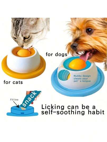 Interactive Licking Mat For Dogs & Cats, Plastic Material, Blue & White Design, Promotes Dental Health And Mental Stimulation, Gift & Celebration Item