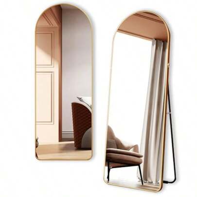 zxr Espejo de Pie de Cuerpo Completo con Soporte - Espejo Decorativo para Recámara Multifuncional Apoyar o Usar de Pie para Colgar Ideal para Recámara y Sala 160 x 50 CM Dorado84