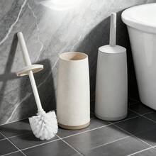 WORTHBUY 1件套防溅落地式马桶清洁刷，防异味可重复使用马桶刷带支架，节省空间，刷毛柔软，宿舍和家庭浴室必备马桶清洁工具，浴室配件，浴室用品