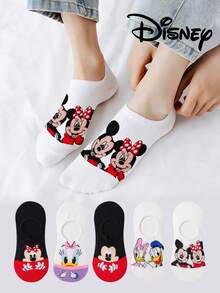Disney 5双装迪士尼男女通用短袜，米奇、米妮、唐老鸭、黛丝卡通图案，新颖透气时尚袜，夏季礼物 - 彩色 - 查看 2