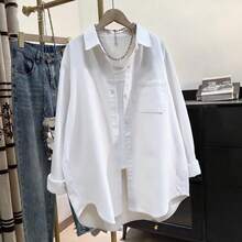 Women's Solid Color Pocket Front Button-Down Casual Shirt White Spring - White - View 4