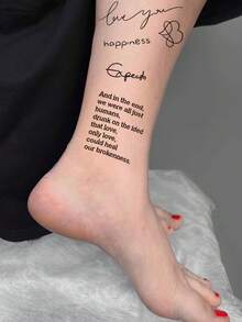 30 Sheets Black Lettering Phrase & Symbol Temporary Tattoo Stickers - Butterfly Heart Moon Minimalist Body Art For Women Men Daily Simple Chic Style - Black - View 7