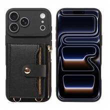 eaacaa Ốp điện thoại Pearl 1pc mờ có dây đeo, gương, khe đựng thẻ, ví có khóa kéo, dây xích ngọc trai giả, chống sốc, tương thích với Apple 17 Pro Max/17/Air/17 Pro/17e/16/15/14/13/12/11 Pro Max/Plus Mini, Galaxy A56/A54/A53/A52/A51/A50/A36/A34/A33/A32/A26/A23/A22/A21S/A16/A14/A13/A12/A06 - màu đen - Xem 3
