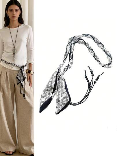 Jedwabny szal tkany z drewnianych koralików, łańcuszek w talii, temperament, ekskluzywny, pasek w talii, modne dodatki do talii
