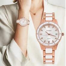 1 chiếc đồng hồ nữ đính đá toàn bộ, mặt số La Mã, dây thép tối giản, máy quartz, thích hợp để đeo hàng ngày, làm quà sinh nhật, quà kỷ niệm, quà khuyến mãi cuối năm, ngày độc thân, quà Halloween. Không kèm hộp quà. - Hoa hồng vàng - Xem 1