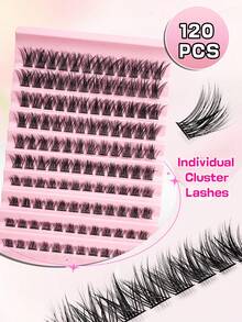 Asiteo 120 PCS Dramatic D-Curl 8-16MM Mix DIY Lash Extension , Volume Soft Individual Cluster Lashes Create A Fluffy Natural Wispy Elements Pink Base Card Look ,At Home Long Lasting ,Suit For Daily - Black - View 3