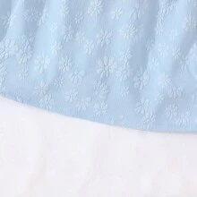 两件套女童蓝色提花纹理露脐上衣+迷你裙，夏季套装 - 淺色水洗藍 - 查看 8