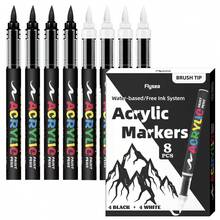 8 Piezas Juego de Marcadores de Pintura Acrílica con Puntas de Pincel Negro/Blanco, Gran Capacidad de Tinta, Marcadores Acrílicos para Ilustración, Roca, Boceto, Madera - Suministros de Arte - Blanco y Negro - Ver 10