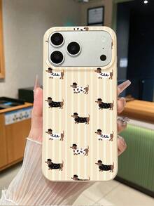 1个腊肠犬条纹图案米色TPU皮革质感软手机壳，兼容苹果17、Air、17 Pro、17 Pro Max、16 Pro Max、16E、14/13、12、11 Pro Max、XS Max、X、XR、8、7、Plus以及三星Galaxy A06、A16、A55、A56、A17、S24FE、S25U，适合作为生日礼物，送给女朋友、男朋友或自己使用，防摔。 - 彩色 - 查看 2