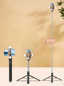 大尺寸手机摄影配件三脚架带补光灯，1.8米蓝牙遥控自拍杆，带LED补光灯，可调节，360°旋转，防抖，可折叠三脚架手持/桌面自拍杆，兼容 17/16/15/14/13/12/11/Xs/Xr/Max/Pro/E/X Plus。情侣摄影好帮手，妇女节、生日、周年纪念、婚礼派对等庆祝活动的理想礼物。 - 1.8M - 查看 3