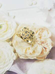 女士时尚优雅不对称水钻心形戒指，日常、派对、圣诞节、感恩节珠宝礼物 - 金色 - 查看 1