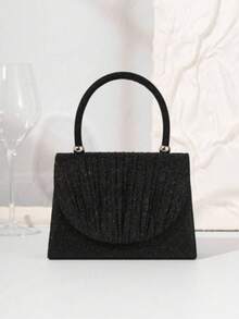 1个闪亮金属亮片翻盖手拿包，优雅晚宴包，适合派对、婚礼、舞会、新娘场合 - 黑色 - 查看 3