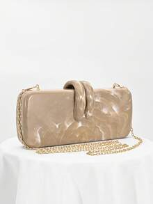 1pc European & American Style Women's Acrylic Evening Clutch Bag, Box Design With Rabbit Teeth Clasp, Handbag/Shoulder Bag For Party, Wedding, Valentine's Day, Random Pattern - Gold - View 2