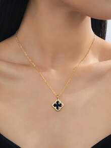 1pc Rhinestone Embellished Hollow Metal Punk Gothic Flower & Geometric Clover Minimalist Necklace