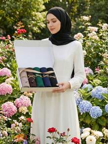 1 förpackning premium jersey hijab-set för kvinnor, 5 st huvuddukar + 2 st hårspännen, muslimska turbaner, hijab för fritidsbruk, andningsbar sjal, halsduksset, presentförpackning, julklapp - Muslimsk lång halsduk 5-delad set - Visa 17