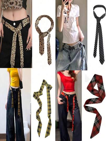 女士时尚街头风条纹休闲腰带，豹纹腰带，英伦风条纹针织领带，派对装扮配饰，衬衫装饰，创意空间，桌面装饰，生日惊喜，送给家人和朋友的圣诞礼物