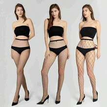 3Pcs Women's Sexy Fishinet Tights, For Daily Life, High Waisted Mesh Pantyhose, Slim Fit, Comfortable, Suitable For All Seasons, Dates, Parties, Dance  Fabric    Hollow Out - 黑色 - 查看 7
