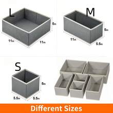 1/3/6/9/12个装可折叠布艺收纳盒，适用于衣柜、梳妆台、抽屉，可用作收纳篮、整理盒、分隔盒，用于存放衣物、内衣、胸罩、袜子和其他贴身衣物。 - 淺灰(米色邊) - 查看 10