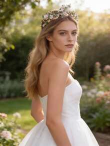 新娘森林风蝴蝶花冠，红色水晶珍珠镀金发饰，复古公主巴洛克婚礼皇冠，头饰，头冠，头饰 - 彩色 - 查看 4