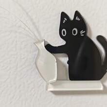猫须和毛发收藏品，黑猫花瓶冰箱贴，猫咪推瓶子亚克力磁性冰箱贴，猫咪纪念品，花瓶可用于插花，用途广泛，送给同学的趣味小礼物 - 均碼 - 查看 3