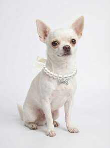 PETSIN Pearl Necklace With Rhinestone Bone Decor For Dogs & Cats, Fashionable Cat Wedding Collar Jewelry Suitable For Girls, Cats, Small Dogs - Multicolor - View 3