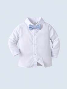 BOARNSEORL 三件套男童绅士套装：白色衬衫配领结、西装外套和西裤，时尚百搭，适合生日派对、周岁生日、婚礼、宴会等场合。 - 淺藍色 - 查看 8