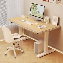 Computer Writing Desk Is Suitable For Home Office Students. Modern Minimalist Style With T-Shaped Metal Bracket PC Wood Is Suitable For Office & Bedroom. - Brown - View 5