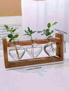 Wooden Frame Plant Micro Landscape, Heart-Shaped Transparent Glass Vase, Hydroponics Plant Propagation Station, Air Pineapple Flower Pot, Suitable For Home Office Decor, Home Decor, Room Decor Vase - Multicolor - View 10