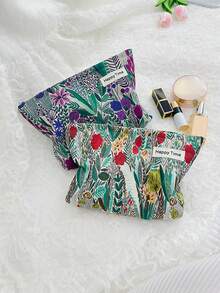 Y2K 花卉图案化妆包，1 个多功能化妆品收纳手提包，带拉链旅行洗漱包，可装口红、化妆刷、护肤品、手机、零钱，适合居家、旅行、度假和上学使用。 - 彩色 - 查看 8