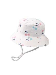 1pc Kids Cartoon Cherry Print Adjustable Windproof Bucket Hat, Sun Protection, Suitable For Spring/Summer, Great For Vacation Gifts - Cherry - View 12
