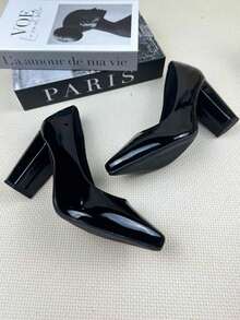 Women's Patent Leather High Block Heel Pump (9.5 Cm) Elegant And Comfortable Winter 2026 Black, Red, Nude, Pink, Blue, , Pink - 黑色 - 查看 4