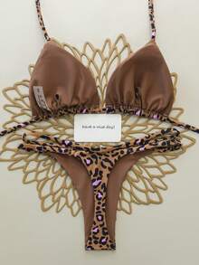 Bộ bikini dây mảnh họa tiết da báo gợi cảm, thiết kế hở lưng, thích hợp cho các buổi tiệc bể bơi mùa xuân/hè, bãi biển, biểu diễn sân khấu và kỳ nghỉ. - Nhiều màu - Xem 2