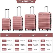 4 Piece Luggage Set 16/20/24/28 Inch Hardside Lightweight Suitcase With Spinner Wheels (Purple) - Pink - View 10