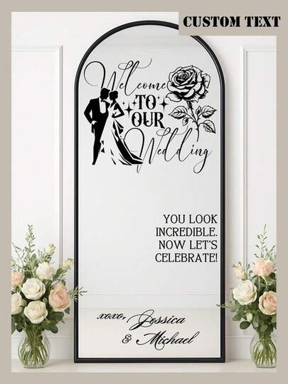 Customized Mirror Sticker Wedding Seating Chart Decal - Wedding Sign Decor DIY Wedding Decals - Seating Chart Mirror Decal Welcome To The Wedding Of Mirror Decal - Custom Mirror Lettering Decal Sticker - Just Married - Wedding Marriage Decoration/ Modern Wedding Welcome Sign /Personalized Couples Names And Dates