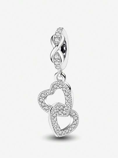 1pc Sparkling Heart Shaped Beaded Pendant, Suitable For Women Bracelet, Bangle DIY Jewelry Making And Daily Accessories, Ideal For Girls