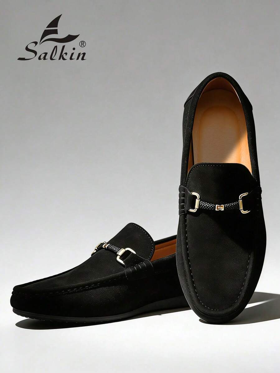 Classic Designer Men's Moccasin Affordable Luxury Sense Plain Suede Slip On Loafers Men Soft Leather Shoes Gentlemen Business Social Shoes Male Daily Office Party Wedding Dress Shoes For Men ‌Couple's Date ‌Romantic Dinner Festive Gift‌ Back To School Students Casual Shoes Preppy,Please Choose One Size Up