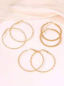 3 Pairs Gold Hoop Earrings Set, Suitable For Daily Wear - Golden Yellow J0378 - View 4