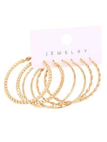 3 Pairs Gold Hoop Earrings Set, Suitable For Daily Wear - Golden Yellow J0378 - View 9