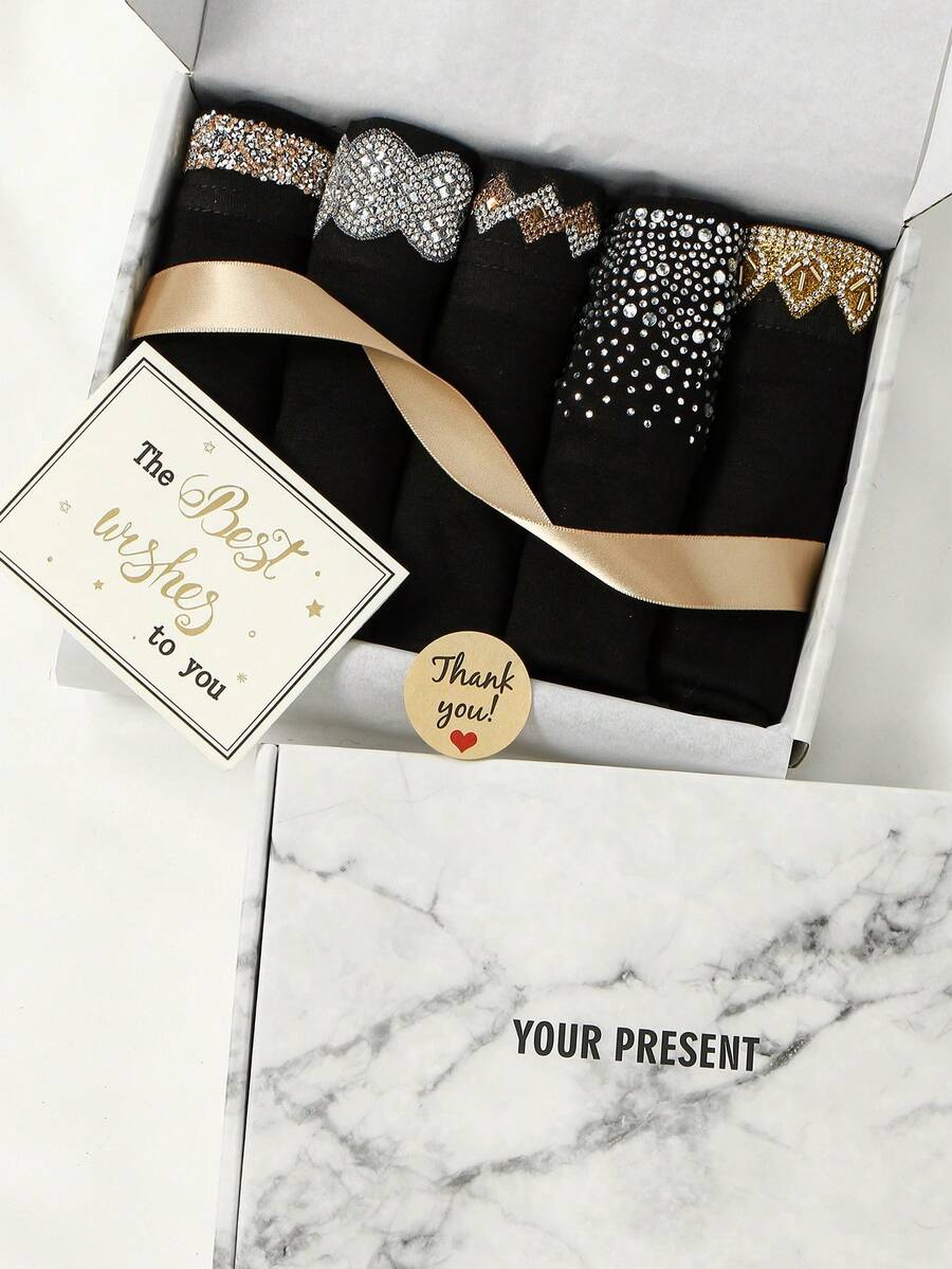 5pcs Muslim Women's Rhinestone Undercap Hijab Headscarf, Skin-Friendly Soft, Long-Wearing Non-Stuffy, Sparkling Rhinestone, Versatile Daily Wear, Exquisite Gift Box, Suitable For All Seasons - Solid Color - View 1