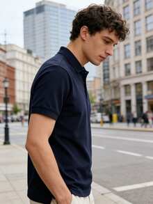 Playeras Polo de Hombre Manga Corta Look Casual Ajuste Holgado Deportivo Estilo Basico Moda de Ropa Hombre - Azul Marino - Ver 3