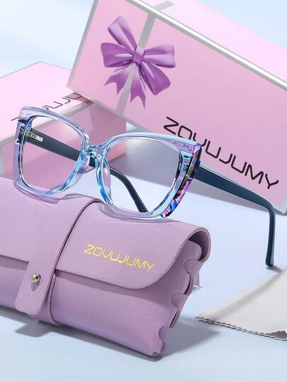  ZOVUJUMY Artistic & Fresh Cat Eye Gradient Fashion Decorative Glasses, Detailed Floral Pattern Texture, Fresh & Cool Lightweight Style, Face-Flattering, Versatile For Daily, Commute, Outing, Dating, Gift For Holidays