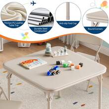 Juego de Mesa y Sillas Plegables para Niños con Respaldo Ancho | Set de 3 Piezas Ligero para Actividades, Aprendizaje y Manualidades | Escritorio Plegable Infantil para Cuarto de Juegos (Color Beige) - Beis - Ver 5