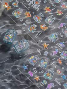 1个果冻可爱小金鱼，袋装金鱼逼真5D美甲贴纸，自粘式按压美甲贴，适合女性，水族美甲装饰，夏季日常派对趣味美甲用品 - 彩色 - 查看 4